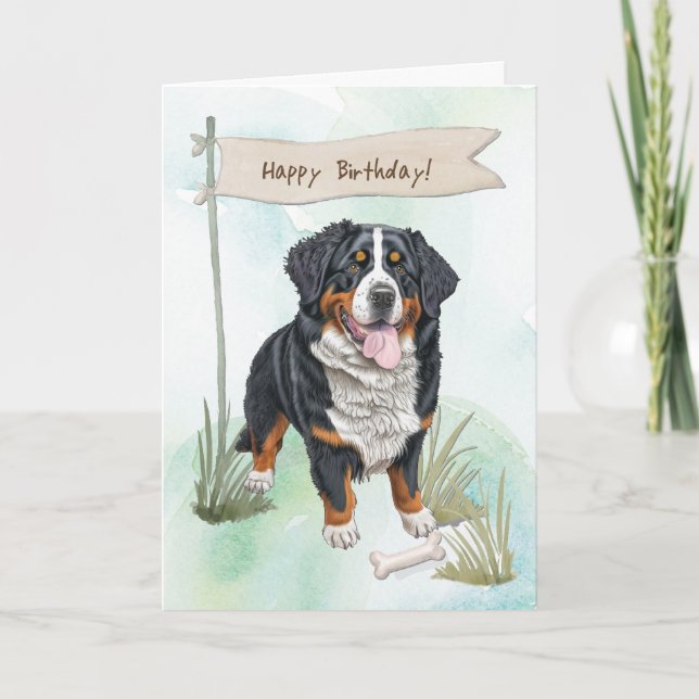 Bernese Mountain Bretain Hund under Birthday Sign Kort (Framsida)