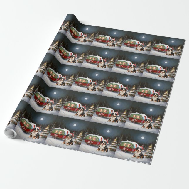 Bernese Mountain Caravan jul Äventyr Presentpapper (Utrullad)