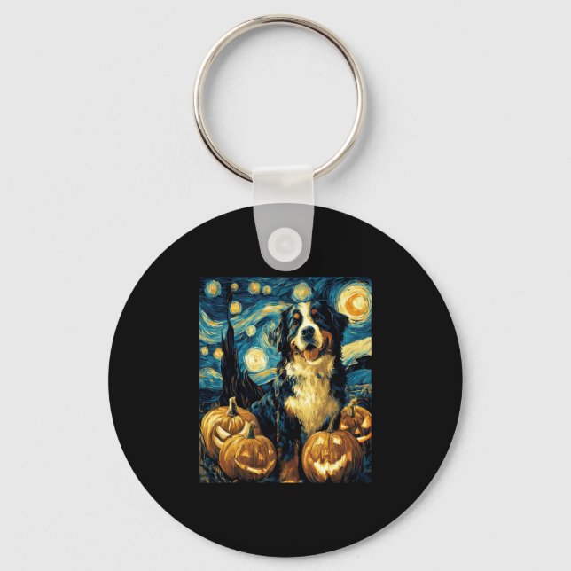 Bernese Mountain Cute Hund Halloween Jack o lanter Nyckelring (Framsida)