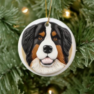 Bernese Mountain Dog 3D Inspirerad Julgransprydnad Keramik