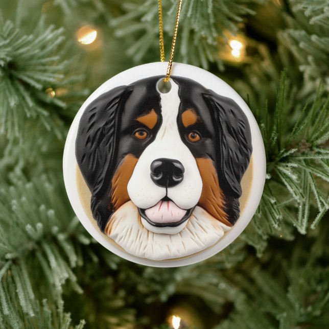 Bernese Mountain Dog 3D Inspirerad Julgransprydnad Keramik (Träd)