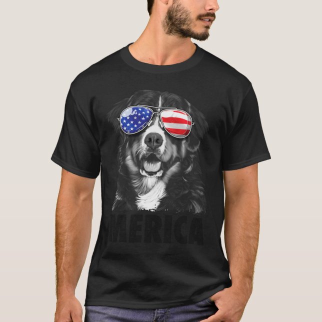 Bernese Mountain Dog 4 juli Amerika Män T Shirt (Framsida)