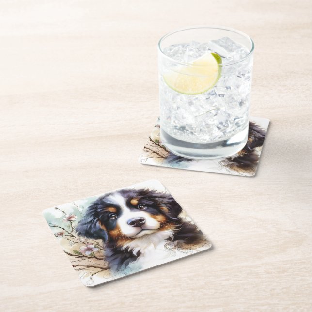 Bernese Mountain Dog AI Valp  Underlägg Papper Kvadrat (Insitu)