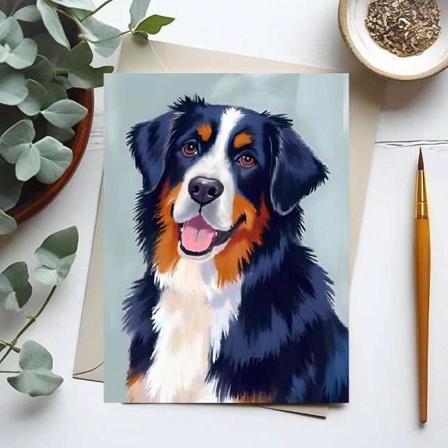 Bernese Mountain Dog | Akvarell Husdjur Vykort (Skapare uppladdad)