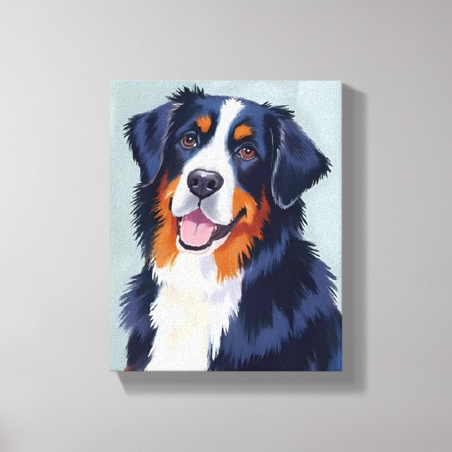 Bernese Mountain Dog | Akvarell Husdjursmålning Canvastryck (Framsida)