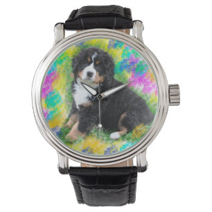 Bernese Mountain Dog Akvarell Konst Måleri Armbandsur