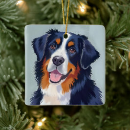 Bernese Mountain Dog | Akvarellmålning Julgransprydnad Keramik