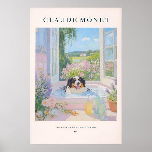 Bernese Mountain Dog Art Print Monet Style Floral  Poster (Framsidan)