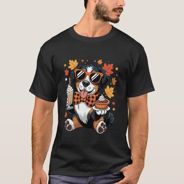 Bernese Mountain Dog båge höstblad tack T Shirt (Framsida)