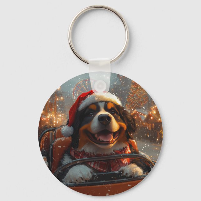 Bernese Mountain Dog Berg-och-dalbana Jul  Nyckelring (Framsida)