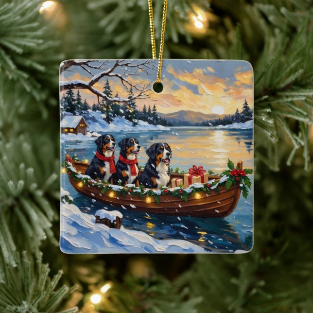 Bernese Mountain Dog Christmas Boat Holiday Julgransprydnad Keramik (Träd)