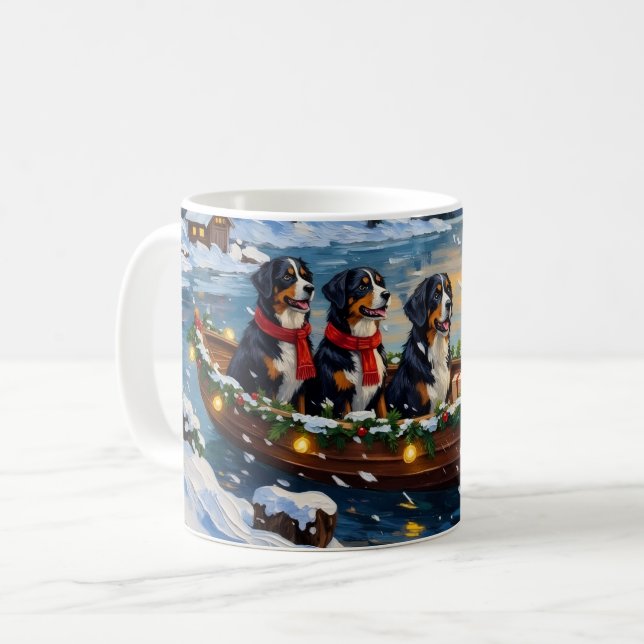 Bernese Mountain Dog Christmas Boat Holiday Kaffemugg (Framsida vänster)
