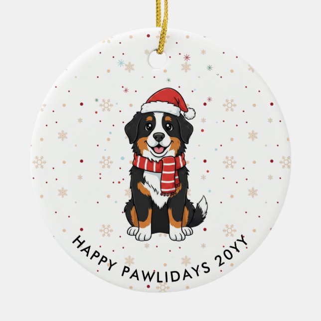 Bernese Mountain Dog Christmas Doodle Julgransprydnad Keramik (Framsidan)