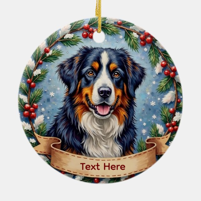 Bernese Mountain Dog Christmas Julgransprydnad Keramik (Baksidan)