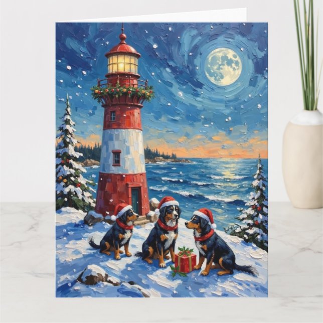 Bernese Mountain Dog Christmas Lighthouse Holiday Kort (Framsida)