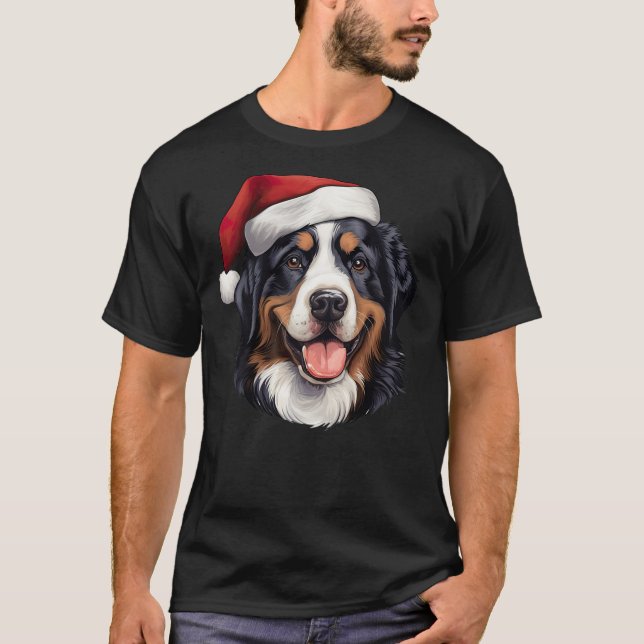 Bernese Mountain Dog Christmas Santa Hat T Shirt (Framsida)