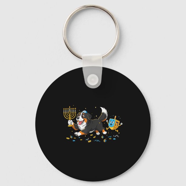 Bernese Mountain Dog Dreidel Menorah Hanukkah Wome Nyckelring (Framsida)