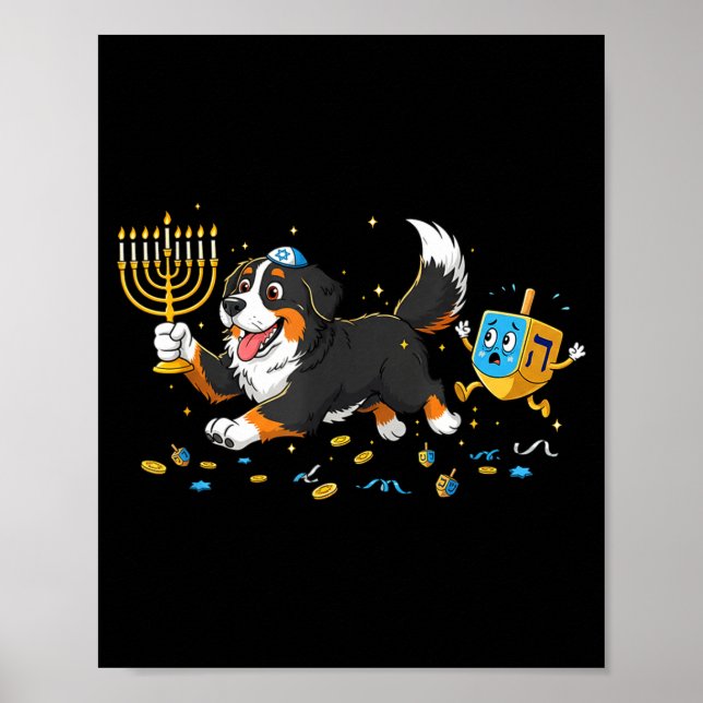 Bernese Mountain Dog Dreidel Menorah Hanukkah Wome Poster (Framsidan)