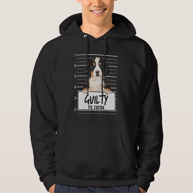 Bernese Mountain Dog Förbrytarfoto Skyldig Hund Hoodie (Framsida)
