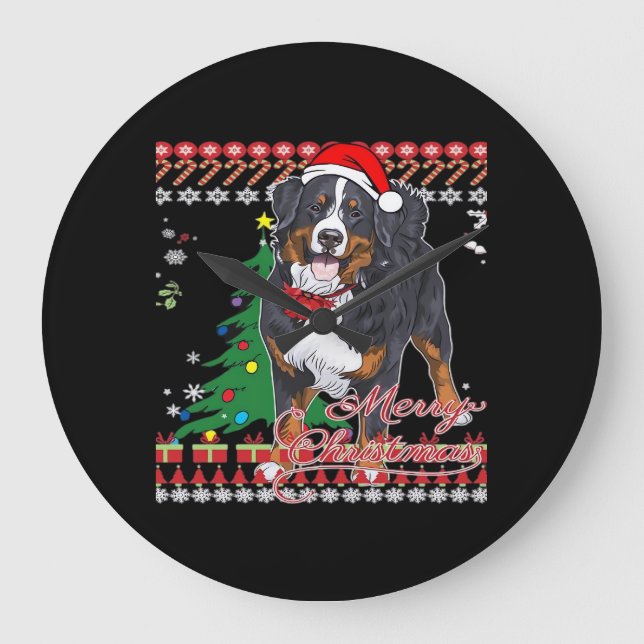 Bernese Mountain Dog fulstyg jul-skjorta  Stor Klocka (Framsida)