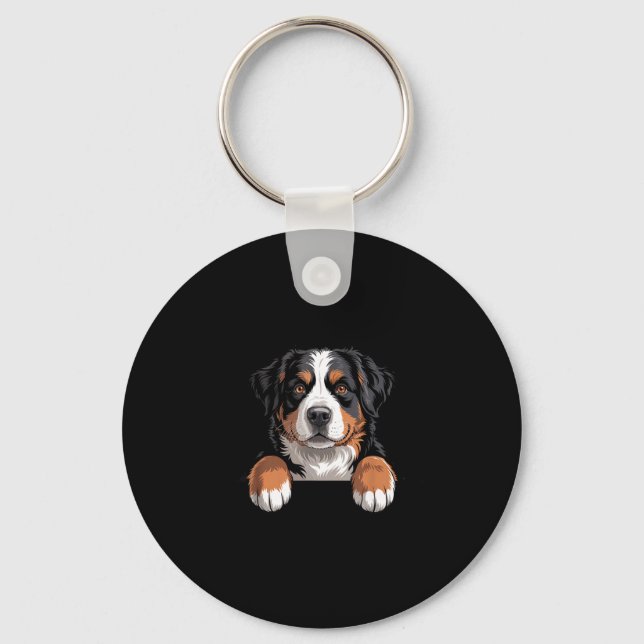 Bernese Mountain Dog Funny Peeking Cket Berner Pup Nyckelring (Framsida)