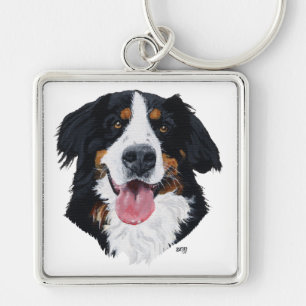 Bernese Mountain Dog Fyrkantig Silverfärgad Nyckelring