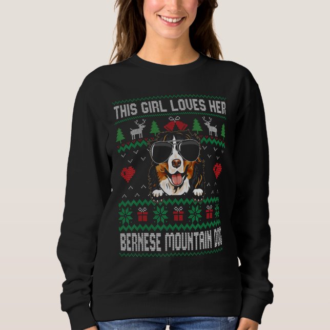 Bernese Mountain Dog Girl Cool Ugly Christmas for  T Shirt (Framsida)