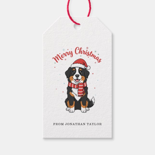 Bernese Mountain Dog God Jul Doodle  Presentetikett (Framsidan)