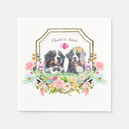 Bernese Mountain Dog | Guld Blommig Bröllopsvapen Pappersservett