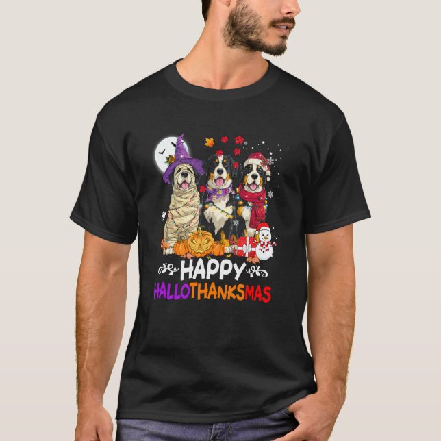 Bernese Mountain Dog Hallothanksmas Halloween Than T Shirt (Framsida)
