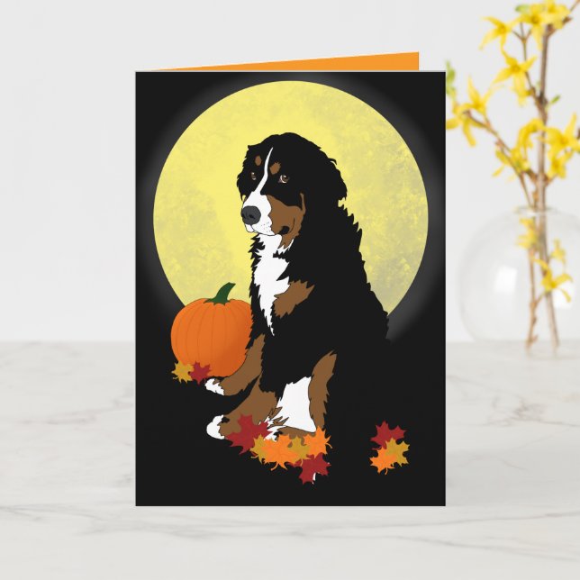Bernese Mountain Dog Halloween Höst  Kort (Gul blomma)