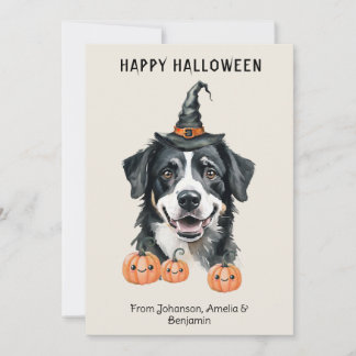 Bernese Mountain Dog Halloween-kort | Häxa Hatt Pu Inbjudningar