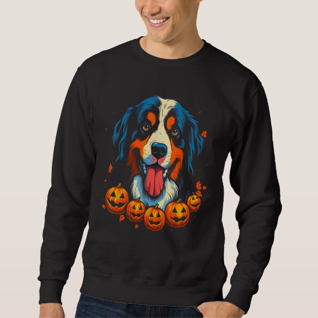 Bernese Mountain Dog Halloween Lång Ärmad Tröja (Framsida)