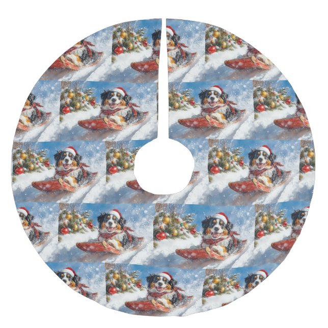 Bernese Mountain Dog i släde jul Julgransmatta Borstad Polyester (Framsidan)