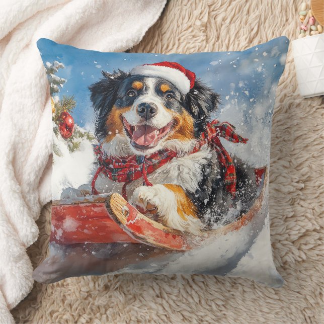 Bernese Mountain Dog i släde jul Kudde (Filt)