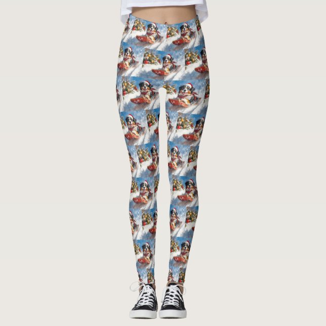 Bernese Mountain Dog i släde jul Leggings (Framsida)
