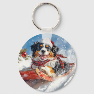 Bernese Mountain Dog i släde jul Nyckelring