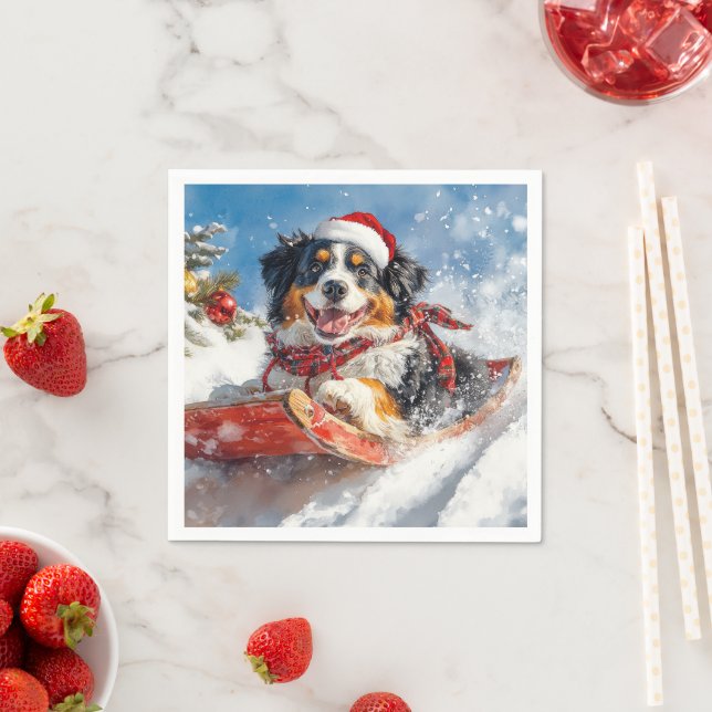 Bernese Mountain Dog i släde jul Pappersservett (Insitu)