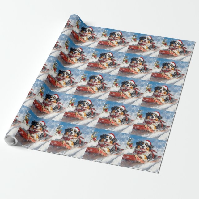 Bernese Mountain Dog i släde jul Presentpapper (Utrullad)