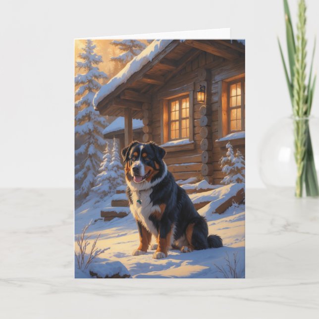 Bernese Mountain Dog i snö av Rustic Winter Kort (Framsida)