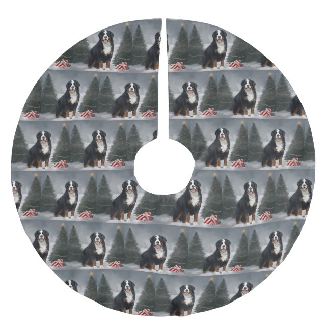 Bernese Mountain Dog i snö jul  Julgransmatta Borstad Polyester (Framsidan)