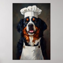 Bernese Mountain Dog In Chefs Hat Poster, Pet Poster