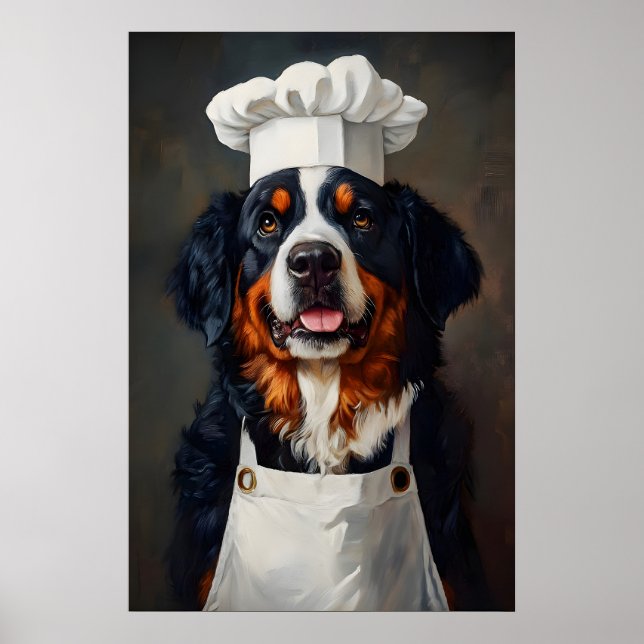 Bernese Mountain Dog In Chefs Hat Poster, Pet Poster (Framsidan)
