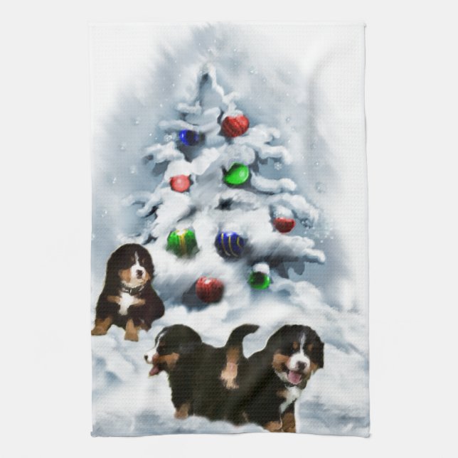 Bernese Mountain Dog jul Kökshandduk (Vertikal)