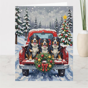 Bernese Mountain Dog jul röd lastbil högtid Kort