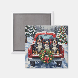 Bernese Mountain Dog jul röd lastbil högtid Magnet