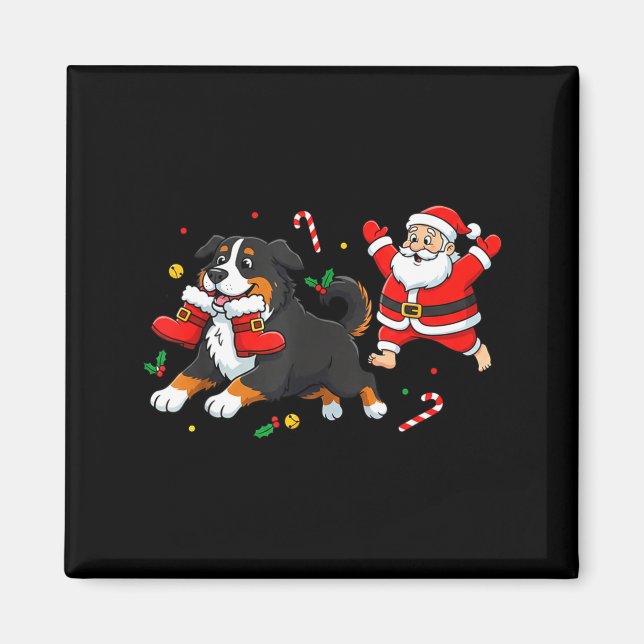 Bernese Mountain Dog Jul Tomte Stövlar Jul W Magnet (Framsidan)