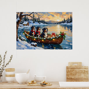 Bernese Mountain Dog Julbåt Högtid Poster