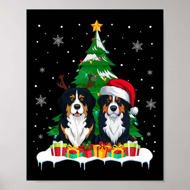 Bernese Mountain Dog julgran lampor Santa R Poster (Framsidan)