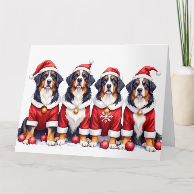 Bernese Mountain Dog julklänning tomtehatt Kort (Framsida)
